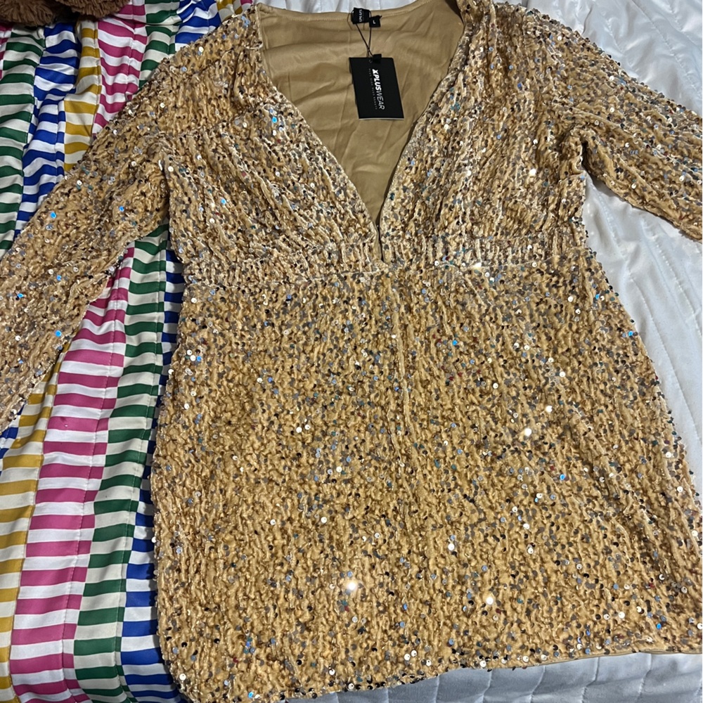 Sequin Gold Long Sleeve Dress